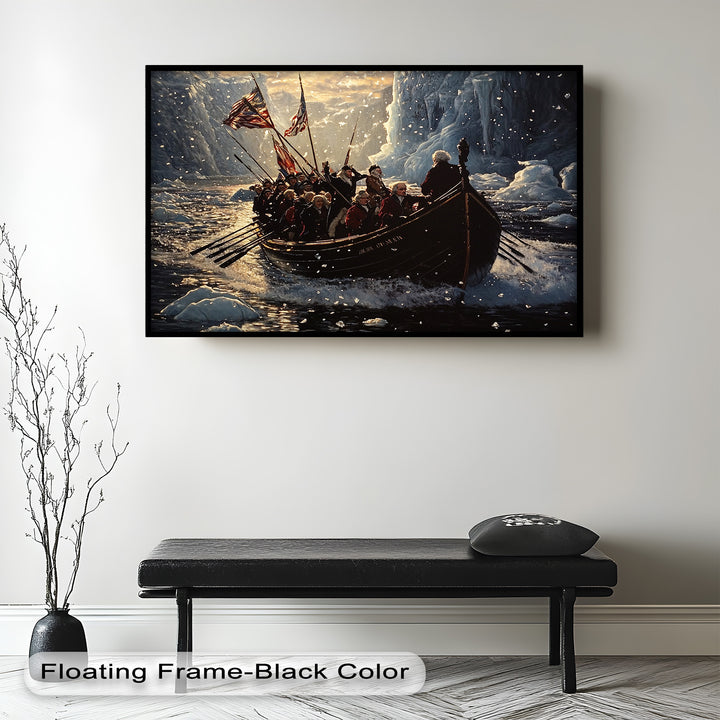 Crossing the Ice – Patriotic Revolutionary Boat Oil Painting