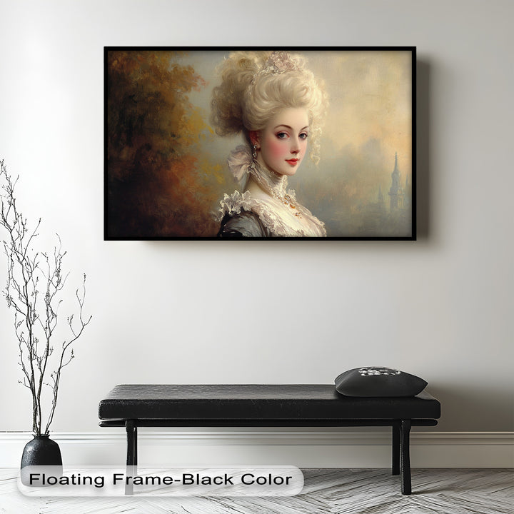 Rococo Grace Oil Painting – Portrait of a Noblewoman in Ivory Lace