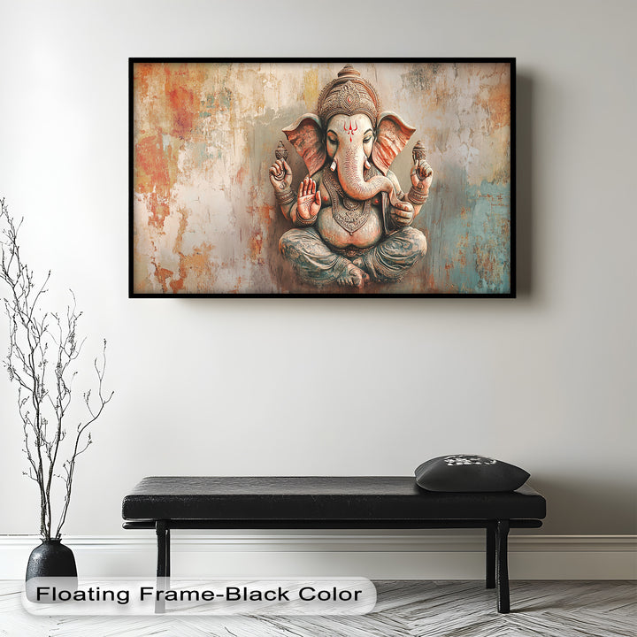 Rustikale Ganesha-Wandkunst – Religiöses Ölgemälde