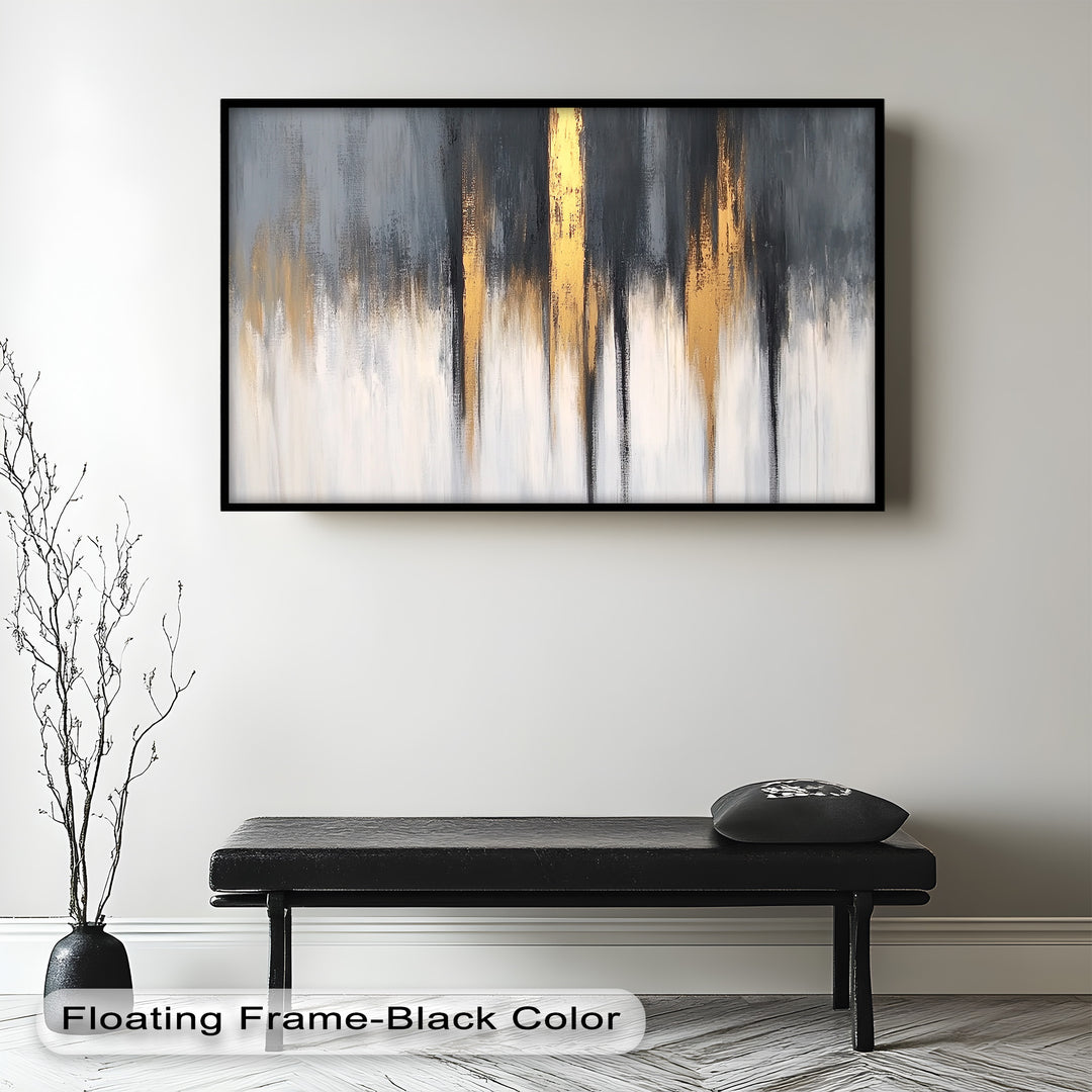 Modern Grey & Gold Abstract – Framed Oil Painting