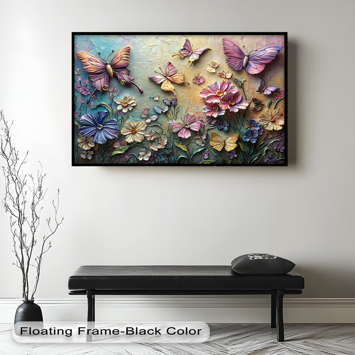 Butterflies Abstract Floral – Colorful Nature-Themed Oil Painting