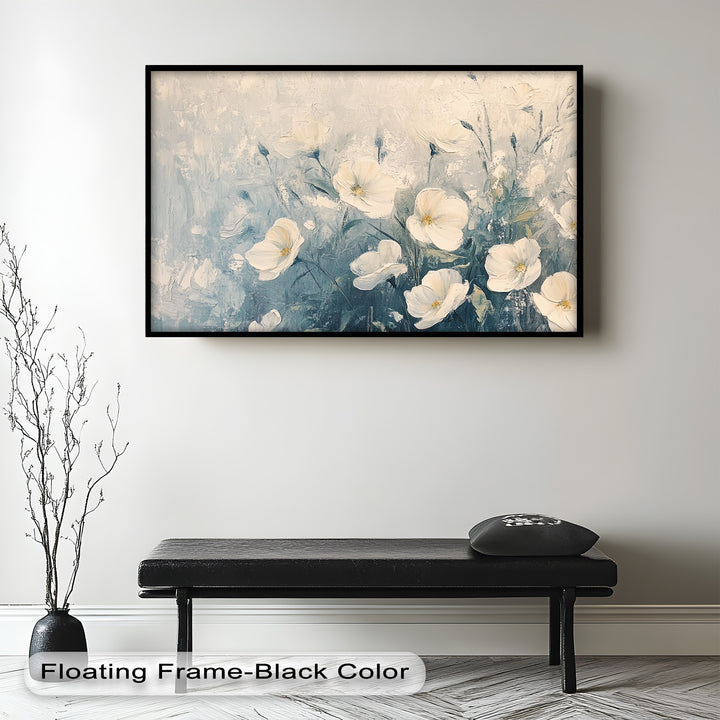White Wildflower Art – Elegant Floral Oil Painting