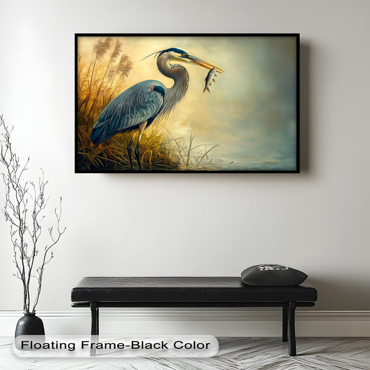 Blue Heron with Fish – Animal Oil Painting