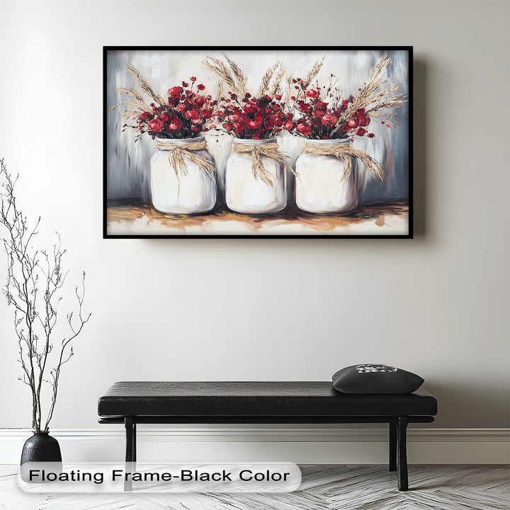 Jar Trio – Red Floral Oil Painting