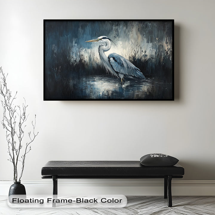Heron in Misty Marshland – Animal Oil Painting