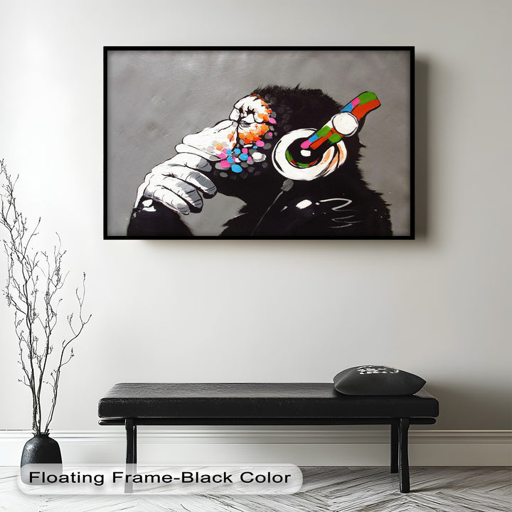 Contemplative Chimp with Headphones - Banksy Oil Painting