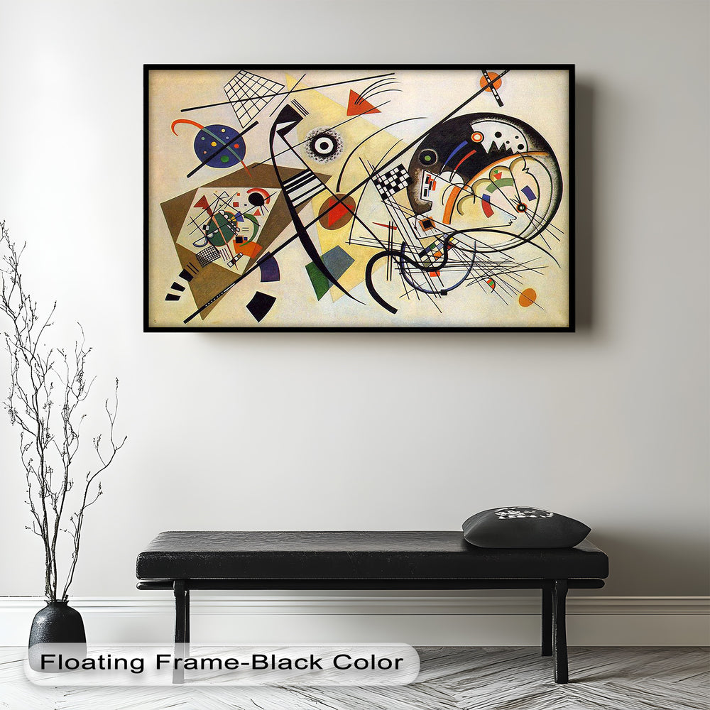 Modern composition of bold lines and vivid geometric forms creating a sense of energetic motion and balance