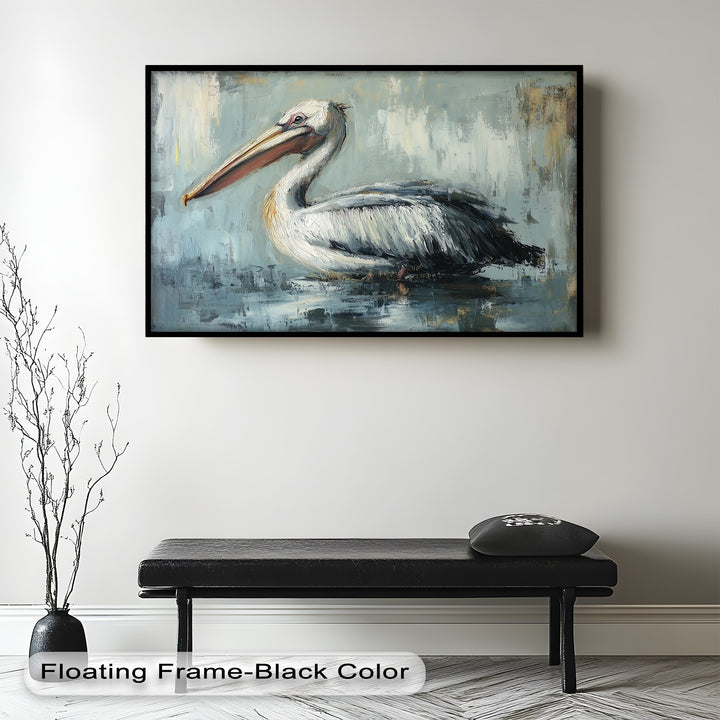 White Pelican Resting by the Water - Animal Oil Painting