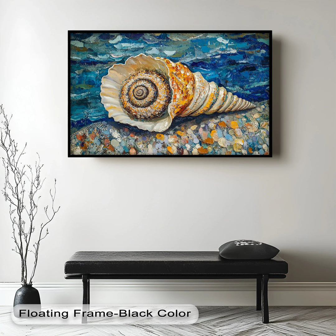 Whispers of the Sea – Spiral Shell on Coastal Shoreline Oil Painting - MyPhotoStation