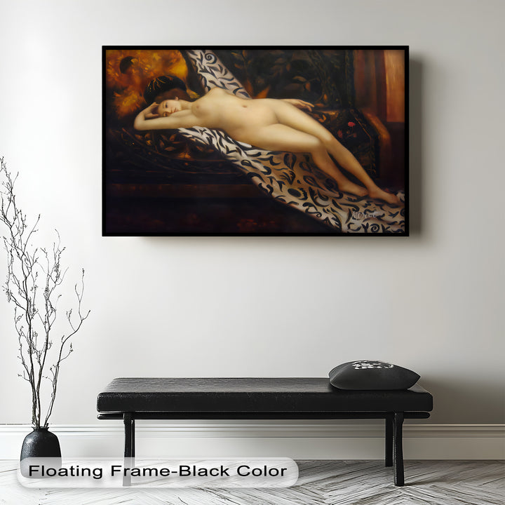 Velvet Reverie – Reclining Nude on Ornamental Nude Oil Painting