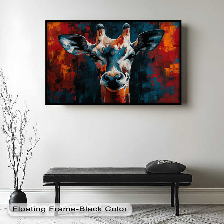 Giraffe Portrait in Abstract Flames – Animal Oil Painting