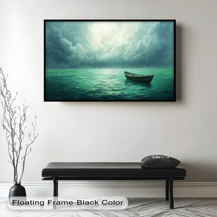Solitude Adrift – Serene Empty Rowboat Oil Painting