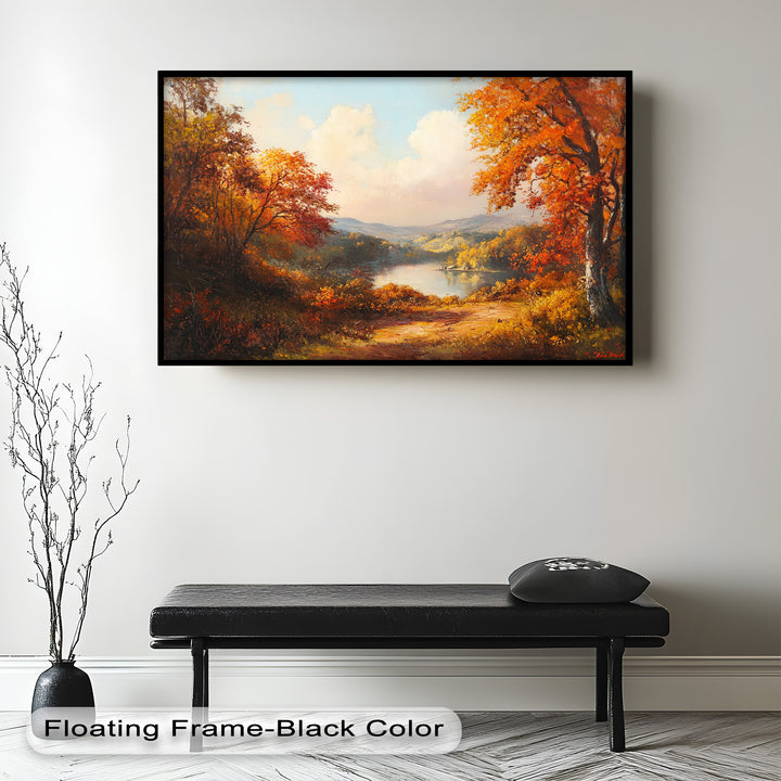 Golden Horizon – Ölgemälde mit herbstlichem Flussblick