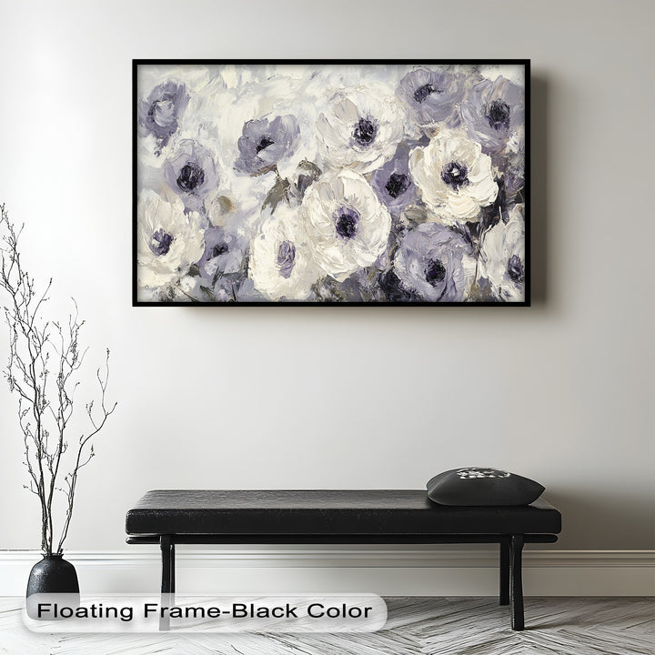 Ivory Whispers – Cream and Lavender Anemone Flower Oil Painting