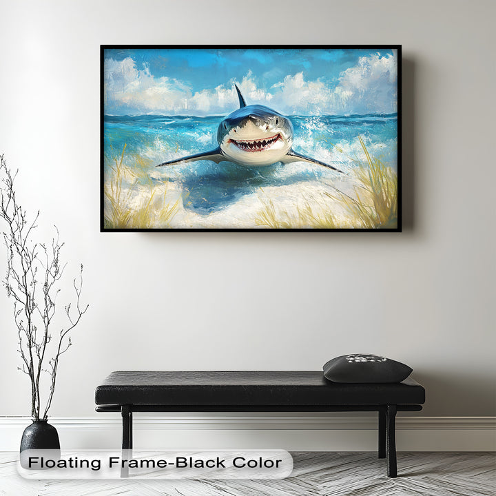 Smiling Shark by the Shore – Animal Oil Painting