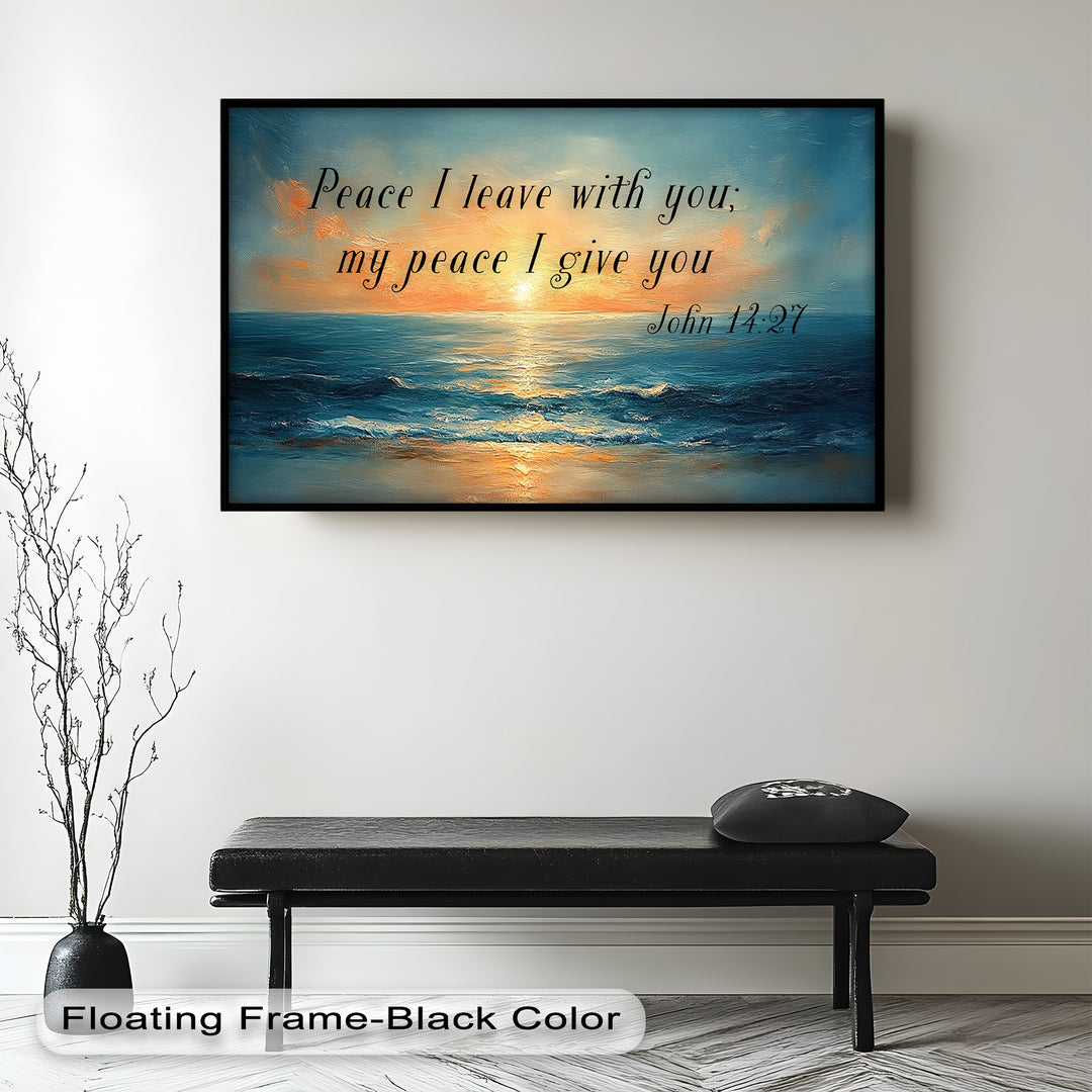 John 14:27 – Peaceful Ocean Sunset Bible Verse Oil Painting
