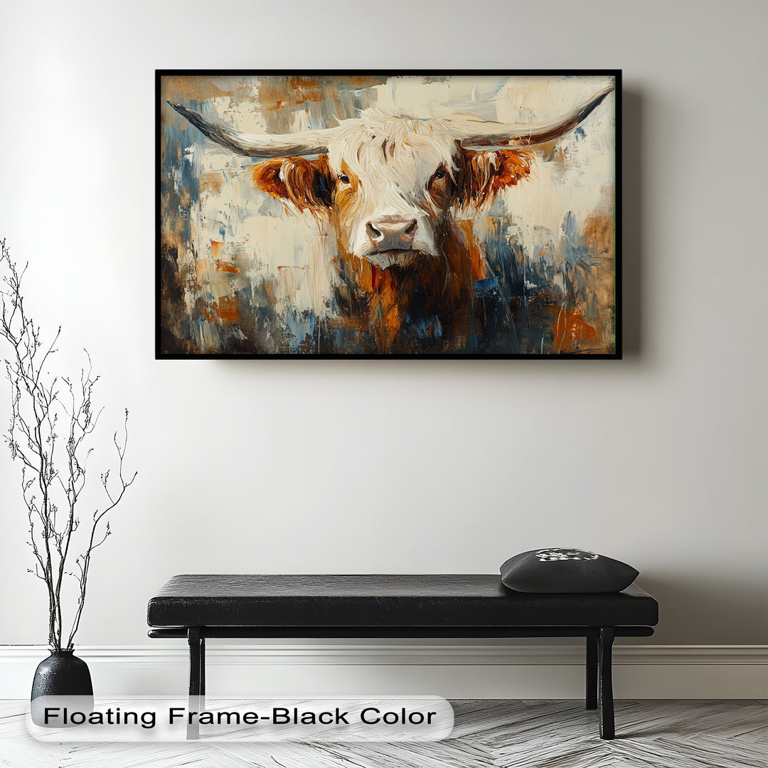 Highland Cow with White Horns – Animal Oil Painting