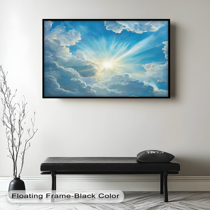 Heavenly Clouds and Radiant Sun – Luminous Sky Oil Painting