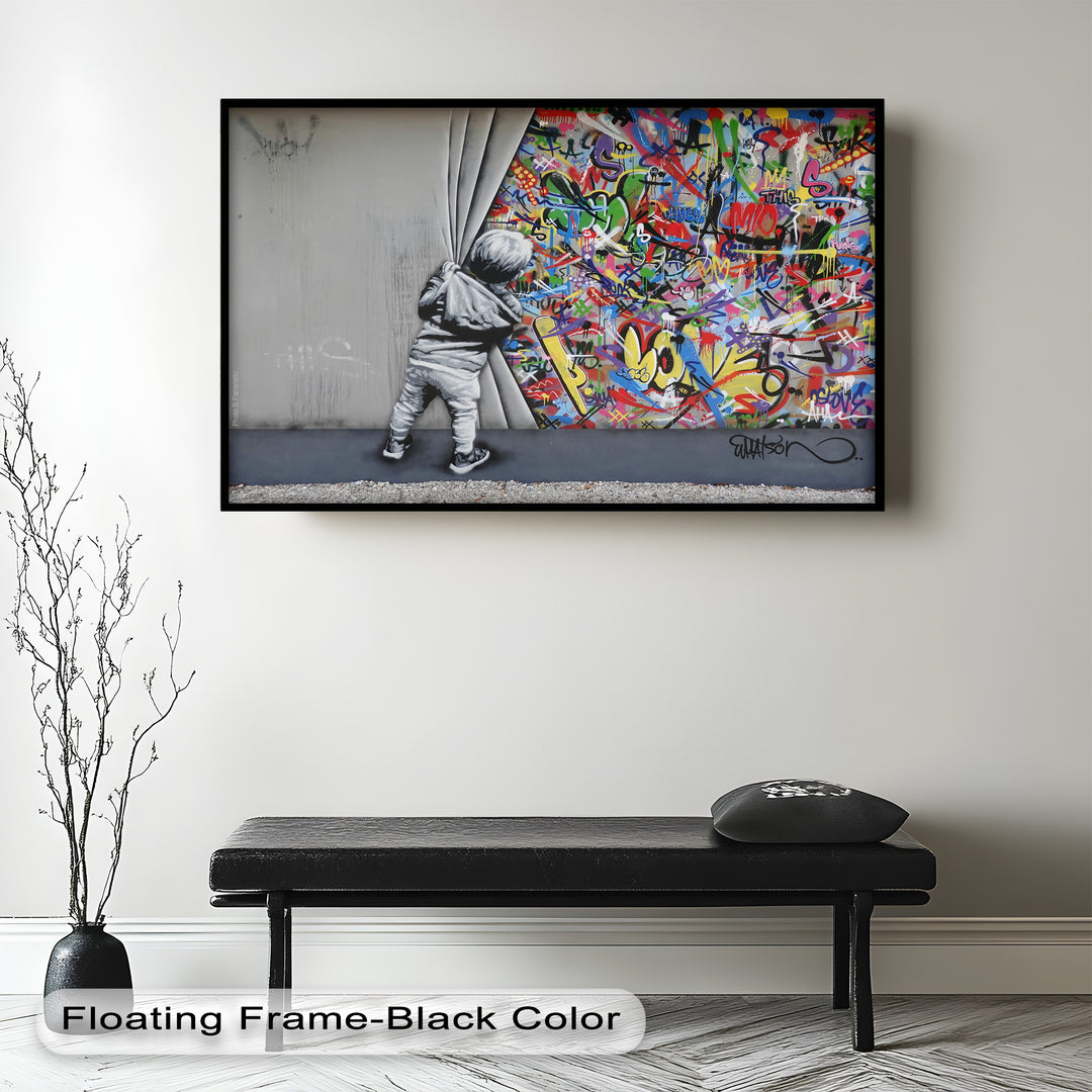 Beyond the Curtain – Banksy-Inspired Graffiti Oil Painting
