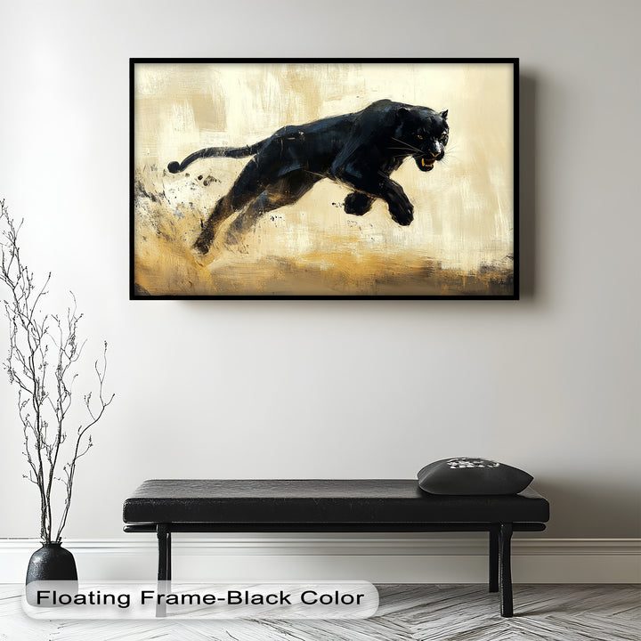 Charging Black Panther in Motion – Animal Oil Painting