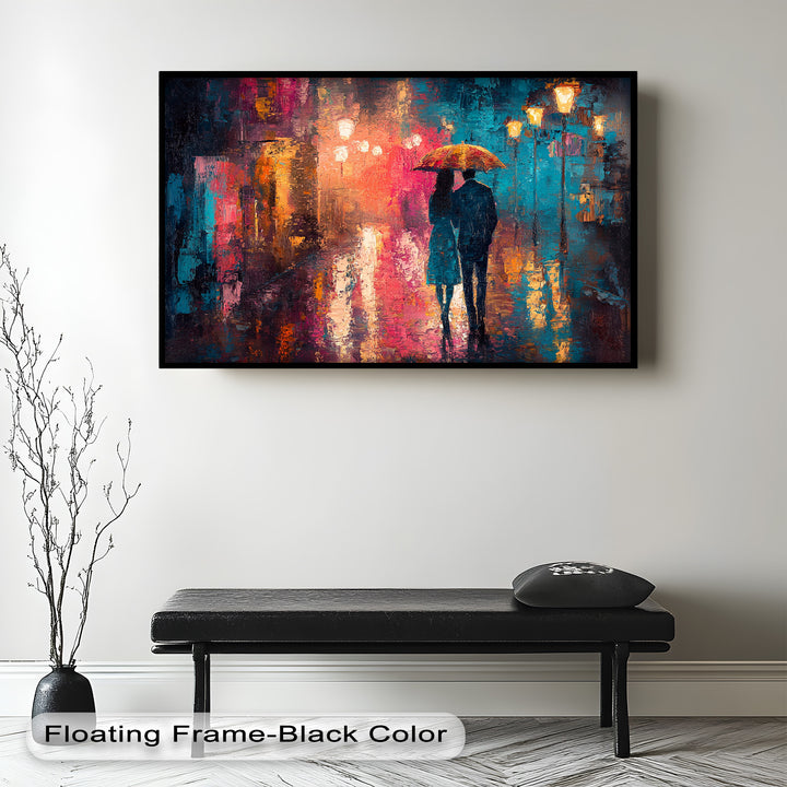 Evening Embrace – Lovers Under City Lights Love Oil Painting
