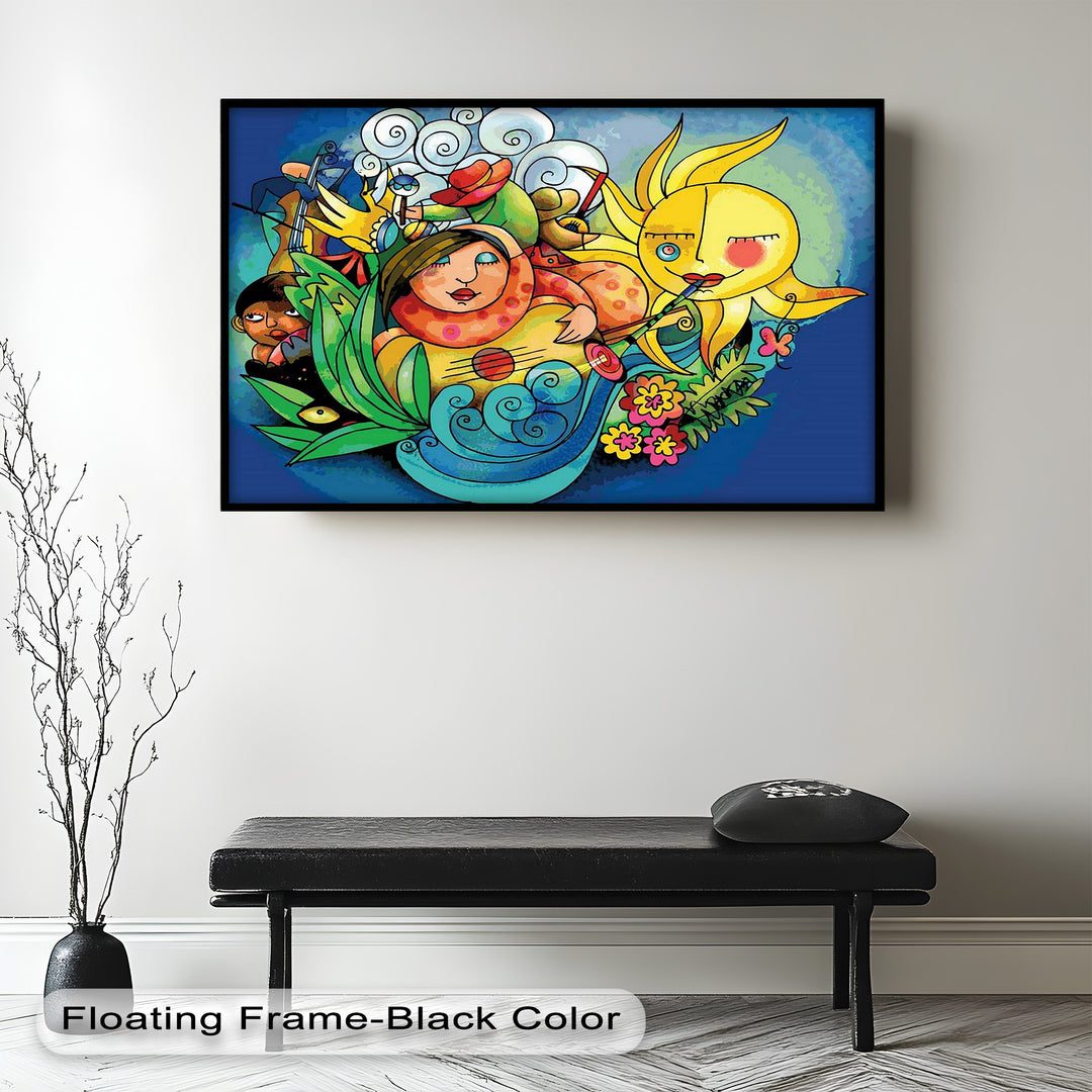 Colorful Surreal Art Print – Sunshine Framed Oil Painting