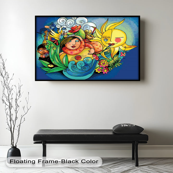 Colorful Surreal Art Print – Sunshine Framed Oil Painting