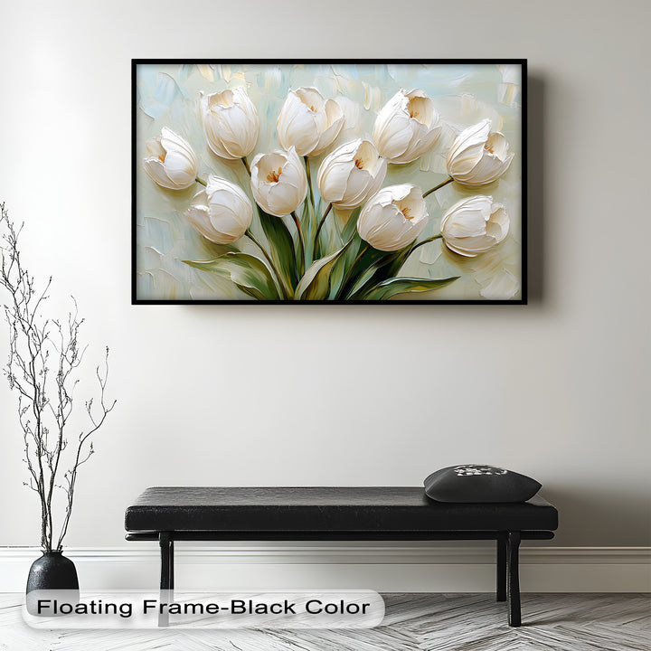 Whispers of Spring – Creamy White Tulip Bouquet Flower Oil Painting