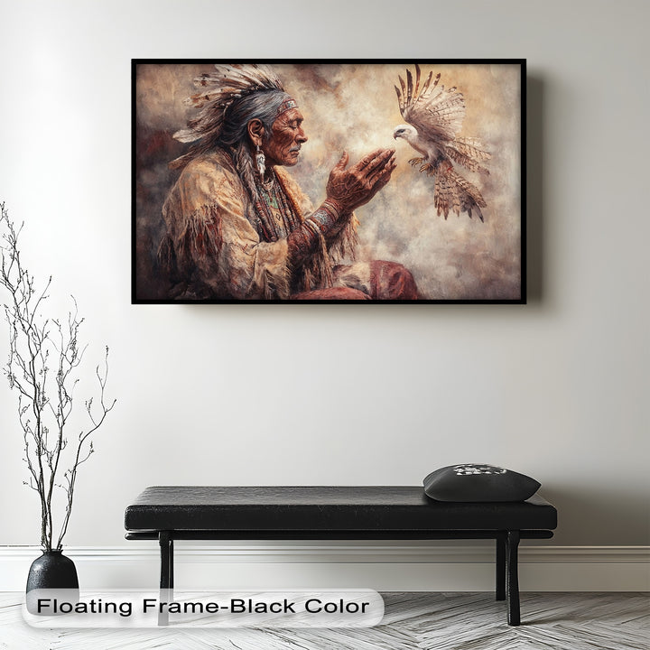 Whisper to the Spirit – Native Elder and Falcon Oil Painting