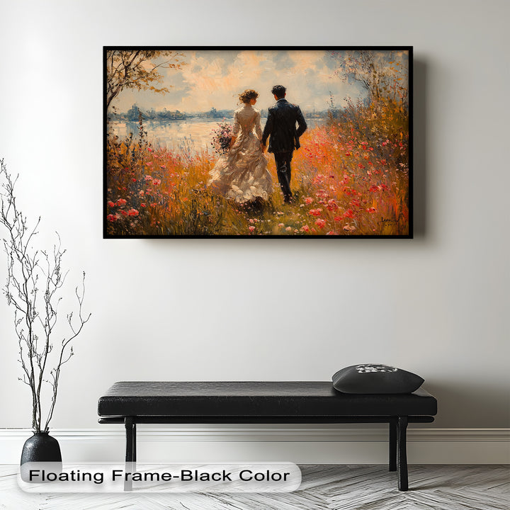 A Walk to Remember – Impressionist Couple in Blooming Field Oil Painting