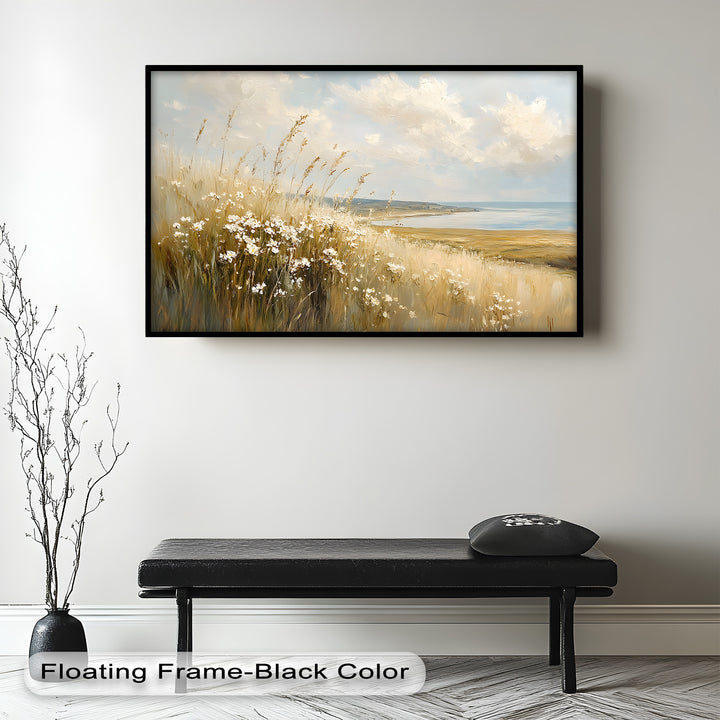 Wildflower Field Landscape – Serene Coastal Oil Painting