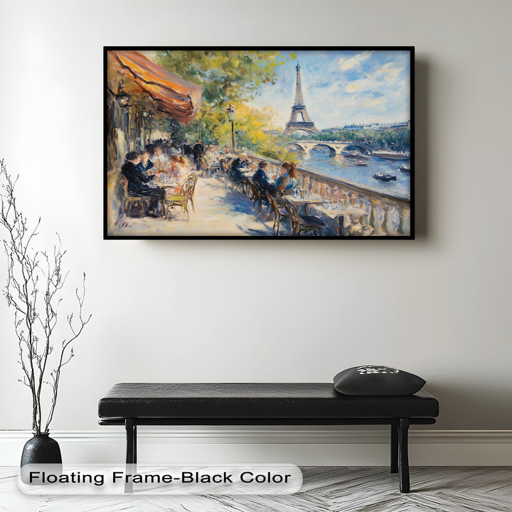 Eiffel Café Serenity – Parisian Terrace with River View Oil Painting