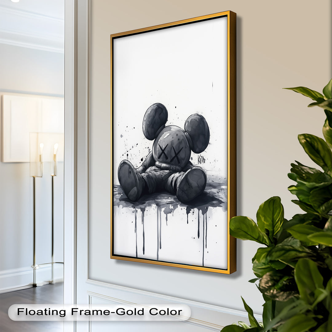 Gefallenes Schweigen – Monochromes KAWS-Ölgemälde