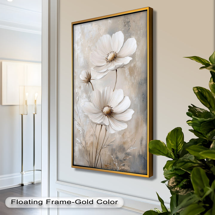 Soft Ivory Blooms – Neutral Flower Oil Painting