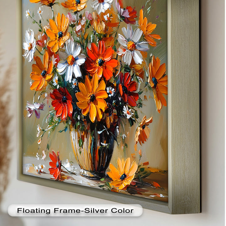 Orange & White Flowers – Botanical Oil Painting