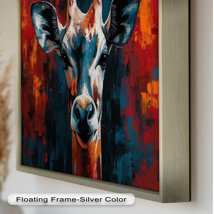 Giraffe Portrait in Abstract Flames – Animal Oil Painting