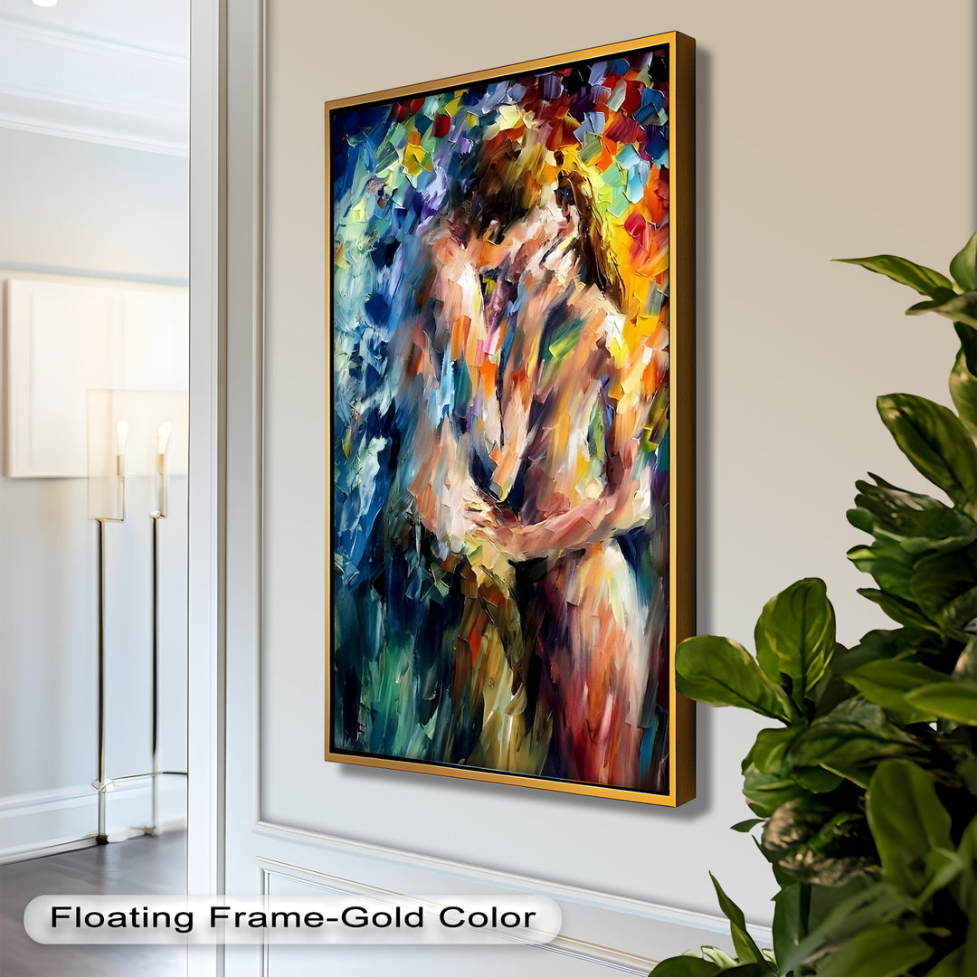 Ethereal Embrace – Abstract Lovers in a Burst of Color Oil Painting
