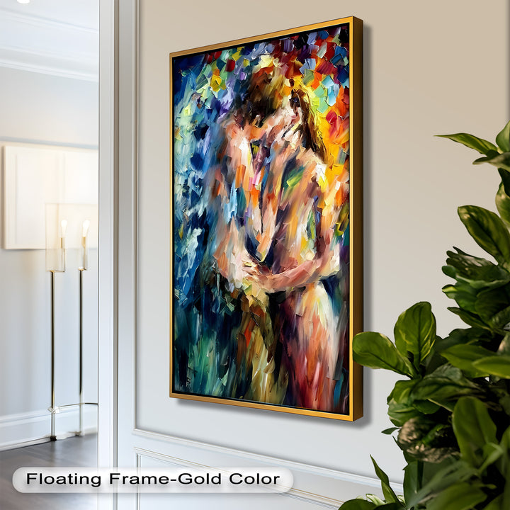 Ethereal Embrace – Abstract Lovers in a Burst of Color Oil Painting