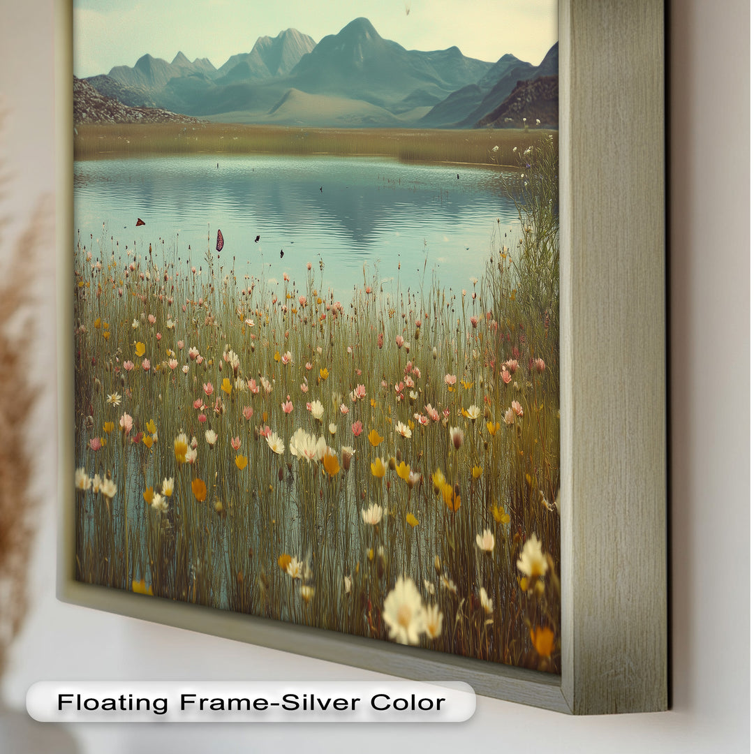 Butterfly Bloom by the Lake – Framed Oil Painting
