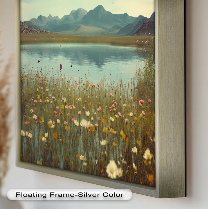 Butterfly Bloom by the Lake – Framed Oil Painting
