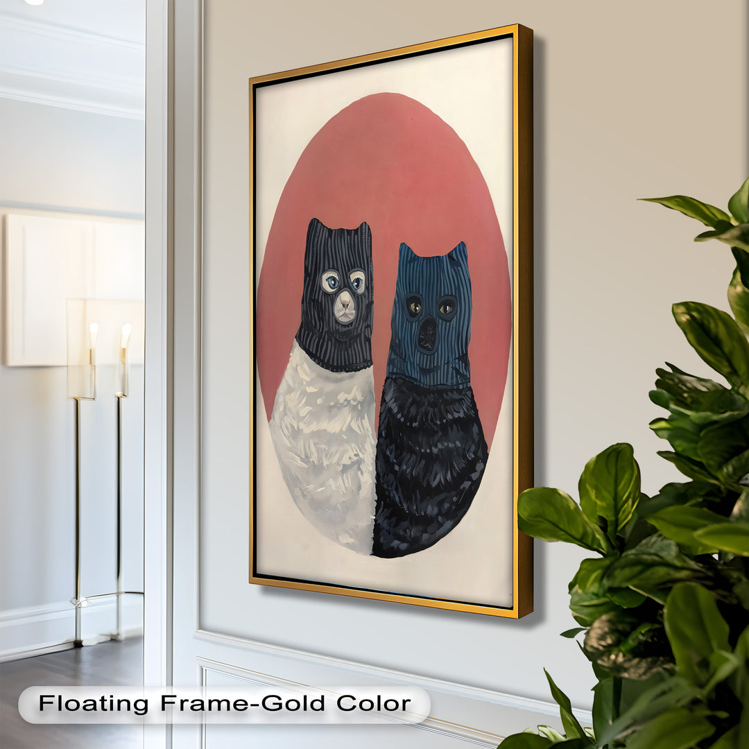 Masked Companions – Contemporary Cat Oil Painting