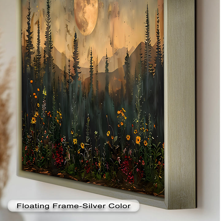Moonlit Forest Flower Wall Art – Nature Landscape Oil Painting