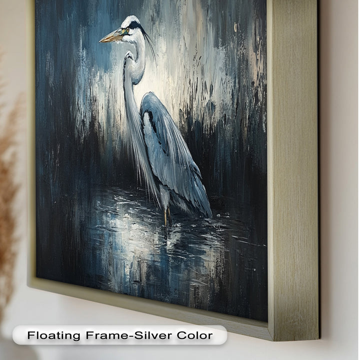 Heron in Misty Marshland – Animal Oil Painting