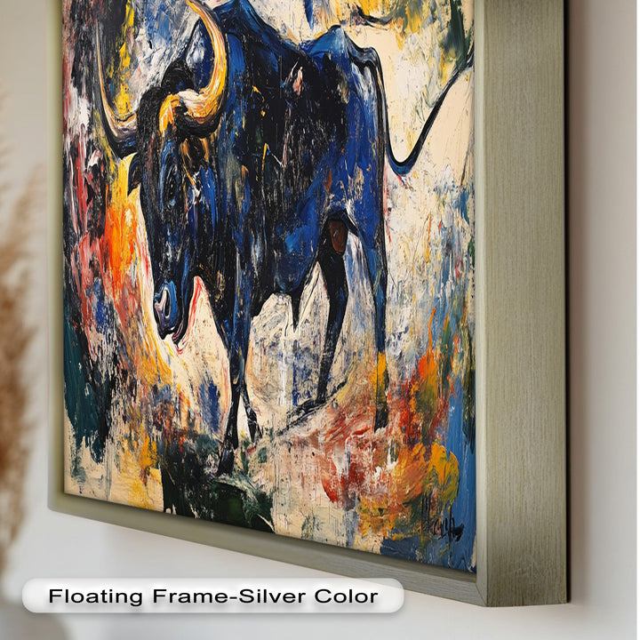 Power in Motion – Expressionist Bull Oil Painting
