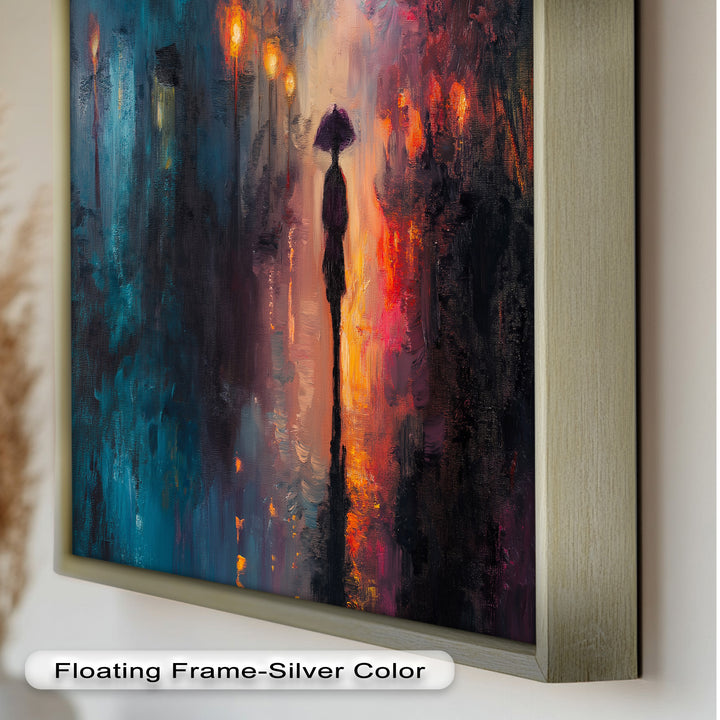 Evening Solitude – Romantic Rainy Stroll Love Oil Painting