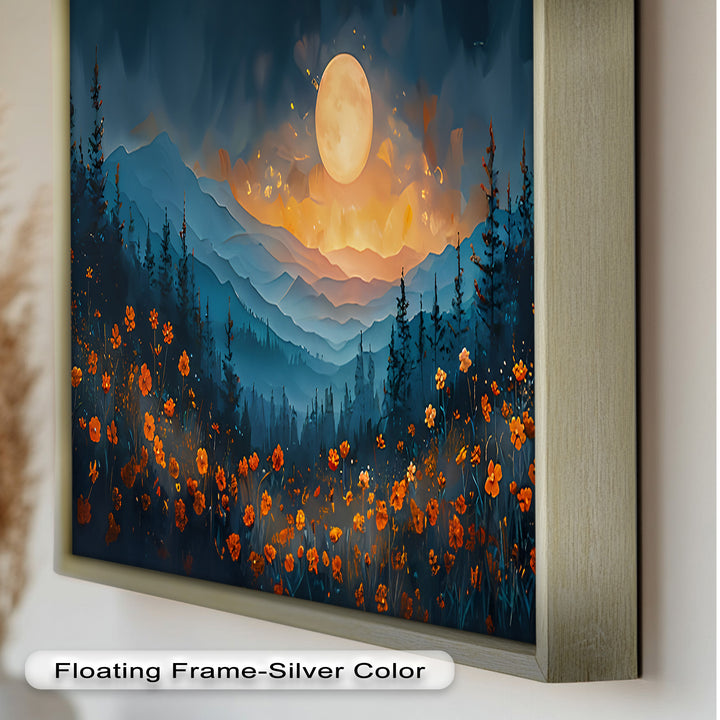 Moonlit Mountain Landscape-Floral Oil Painting