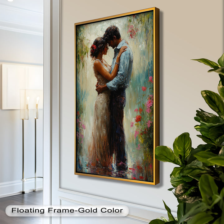 Romantic Couple Surrounded by Blooms - Love Oil Painting