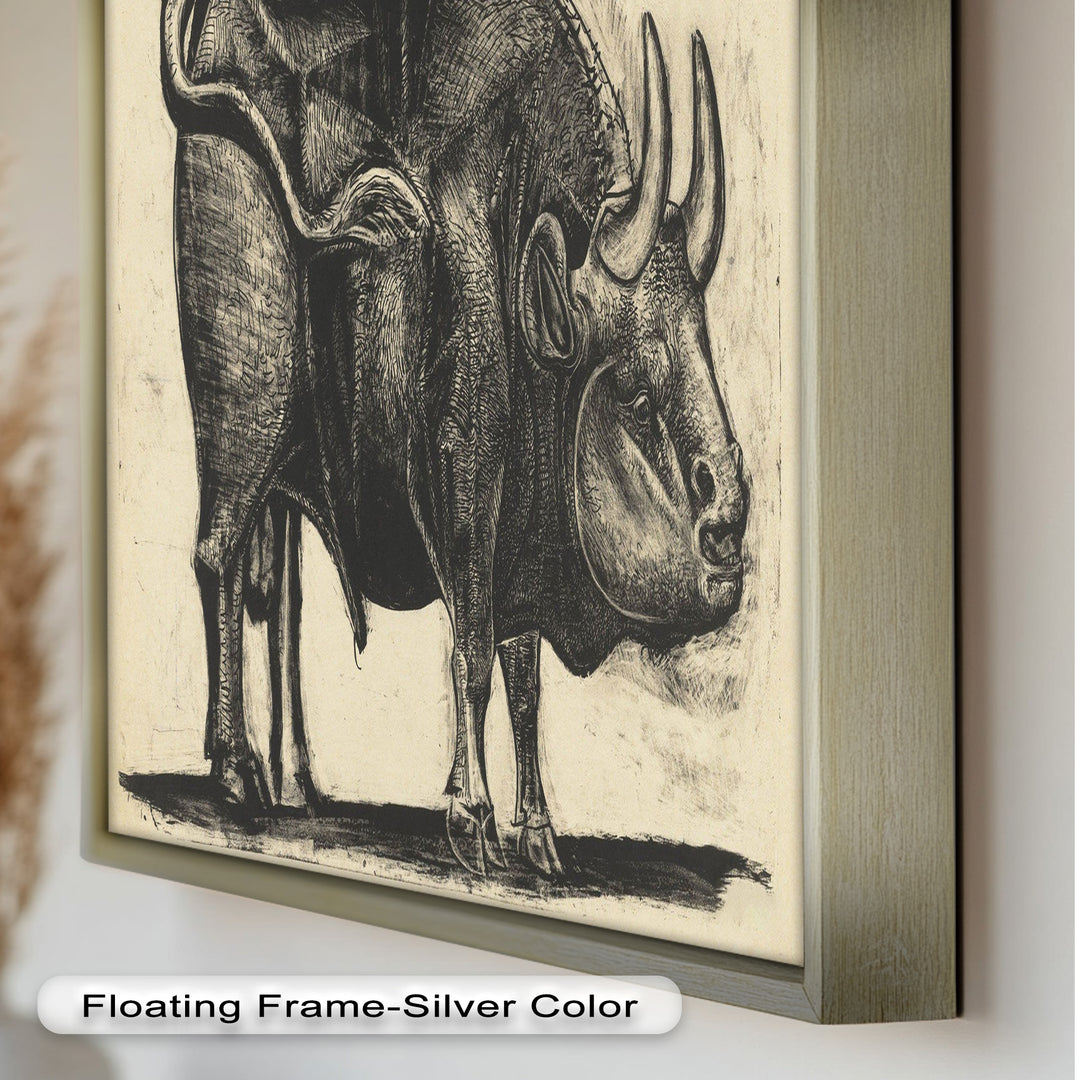 Expressive Bull Figure with Bold Linework – Figurative Oil Painting