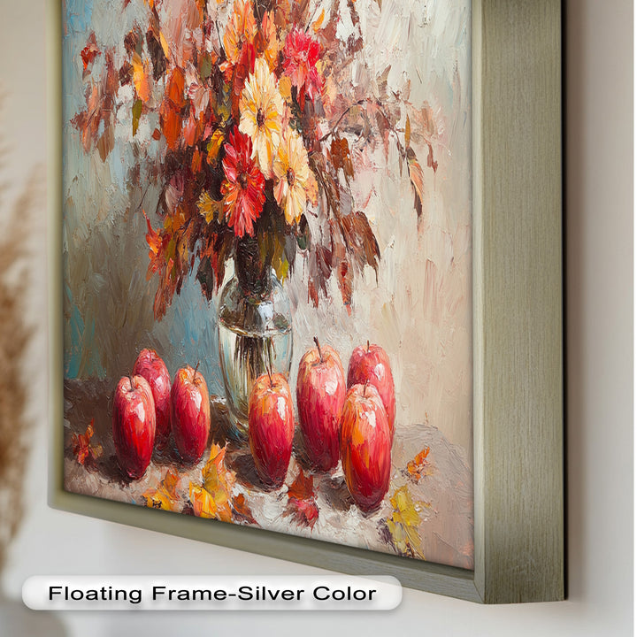 Fall Apple & Floral Still Life – Framed Oil Painting