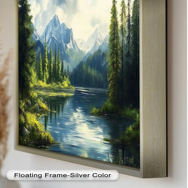 Bergsee-Wald-Wandkunst – Gerahmtes Ölgemälde